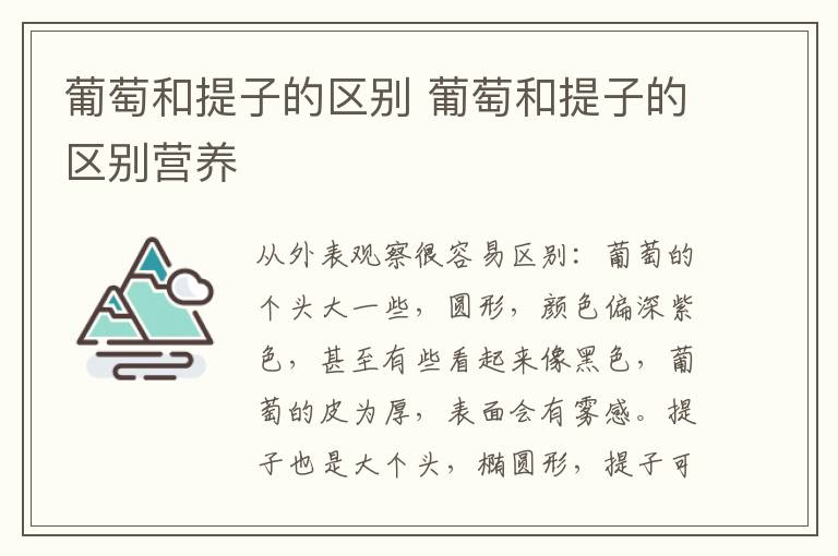 葡萄和提子的区别 葡萄和提子的区别营养-九图集