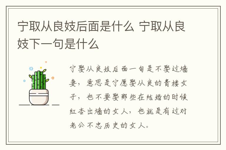 宁取从良妓后面是什么 宁取从良妓下一句是什么-九图集