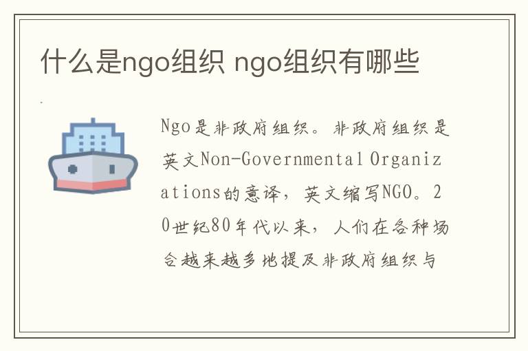 什么是ngo组织 ngo组织有哪些-九图集