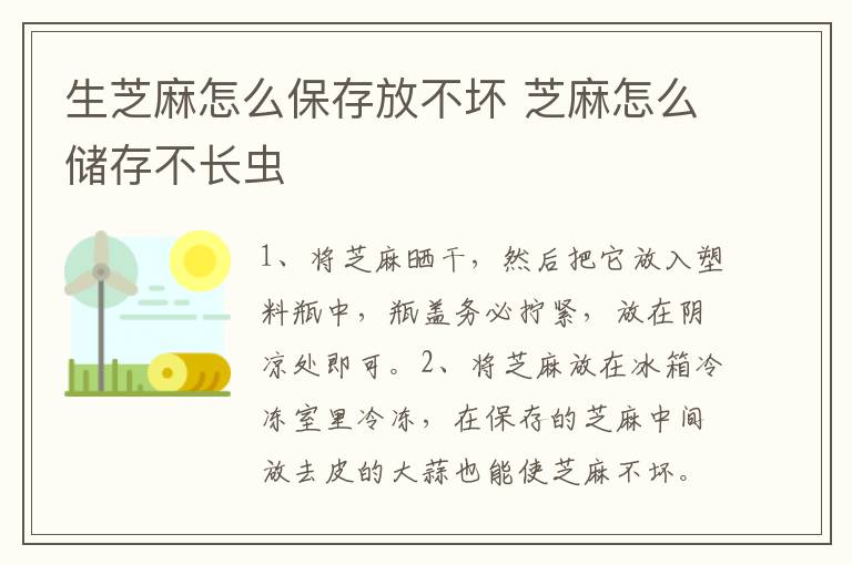 生芝麻怎么保存放不坏 芝麻怎么储存不长虫