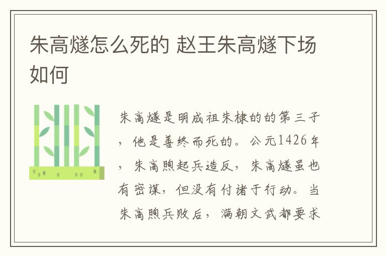 朱高燧怎么死的 赵王朱高燧下场如何-九图集