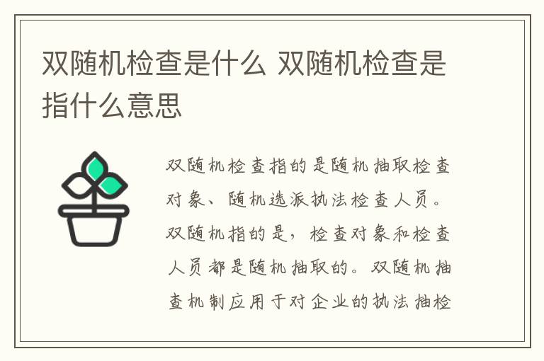 双随机检查是什么 双随机检查是指什么意思