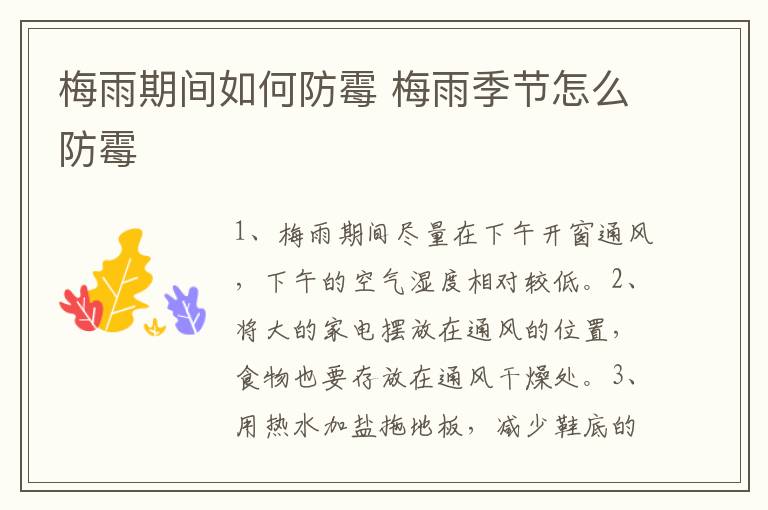 梅雨期间如何防霉 梅雨季节怎么防霉-九图集