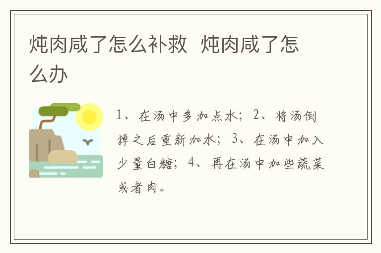 炖肉咸了怎么补救  炖肉咸了怎么办-九图集