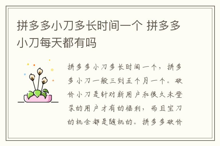 拼多多小刀多长时间一个 拼多多小刀每天都有吗-九图集