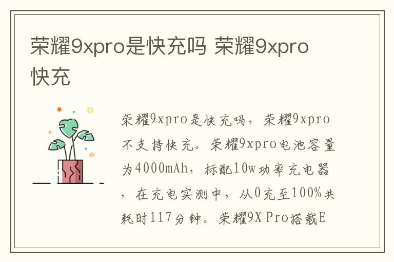 荣耀9xpro是快充吗 荣耀9xpro 快充