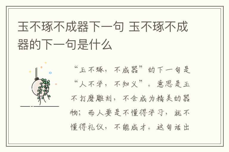 玉不琢不成器下一句 玉不琢不成器的下一句是什么-九图集