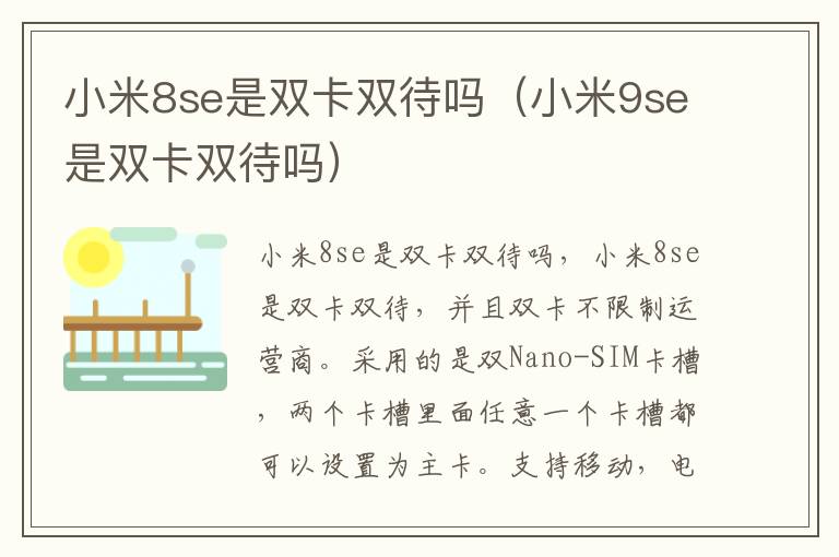 小米8se是双卡双待吗（小米9se是双卡双待吗）-九图集