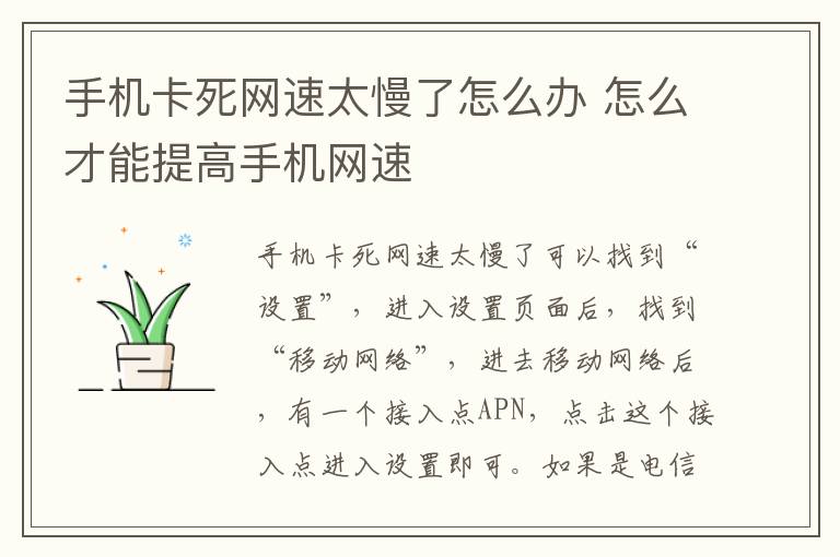 手机卡死网速太慢了怎么办 怎么才能提高手机网速