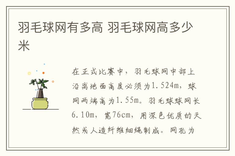 羽毛球网有多高 羽毛球网高多少米
