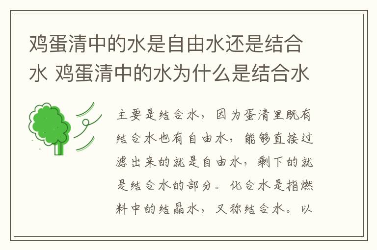 鸡蛋清中的水是自由水还是结合水 鸡蛋清中的水为什么是结合水-九图集