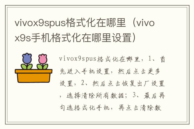 vivox9spus格式化在哪里（vivox9s手机格式化在哪里设置）-九图集