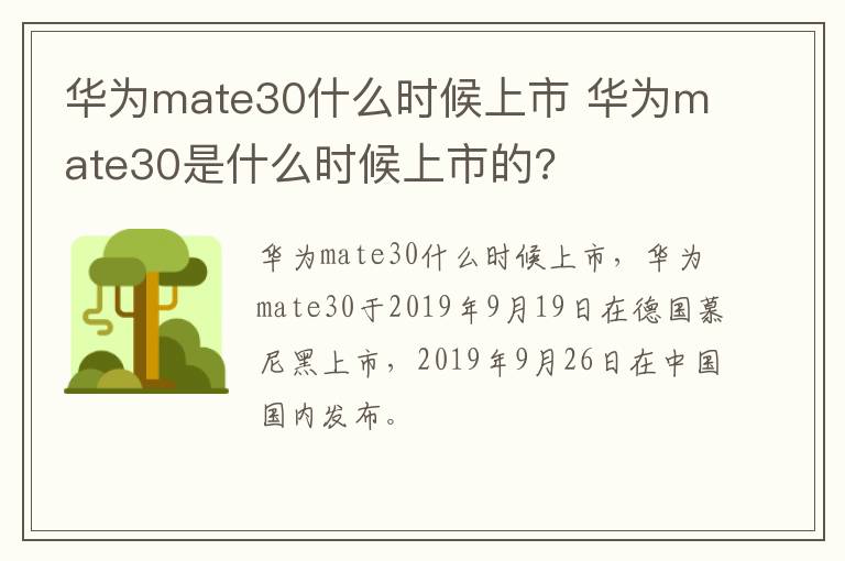 华为mate30什么时候上市 华为mate30是什么时候上市的?-九图集