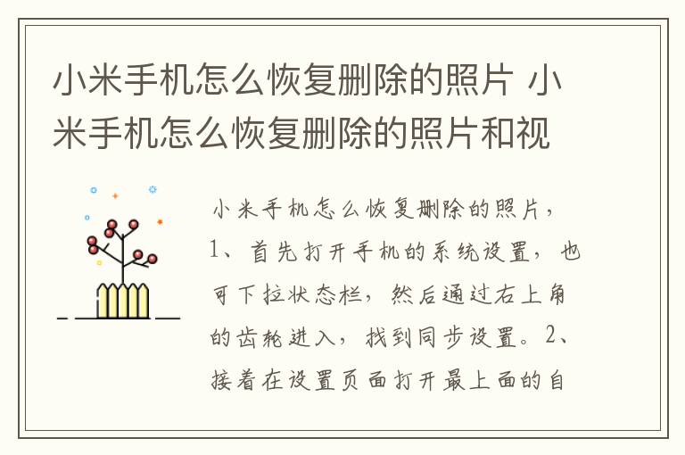 小米手机怎么恢复删除的照片 小米手机怎么恢复删除的照片和视频