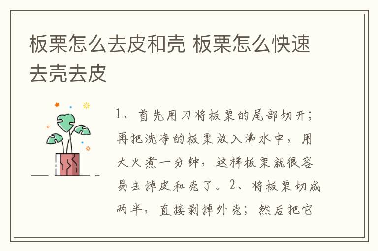 板栗怎么去皮和壳 板栗怎么快速去壳去皮