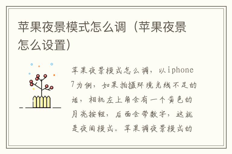 苹果夜景模式怎么调（苹果夜景怎么设置）-九图集
