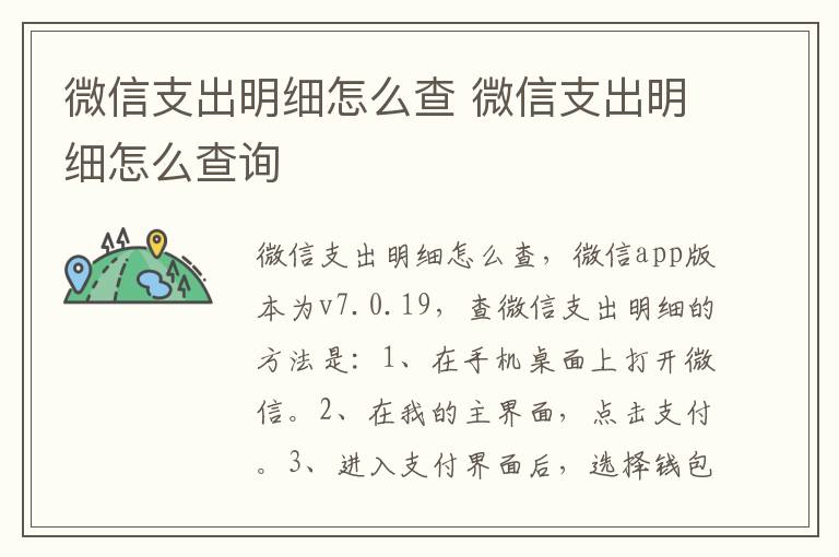 微信支出明细怎么查 微信支出明细怎么查询