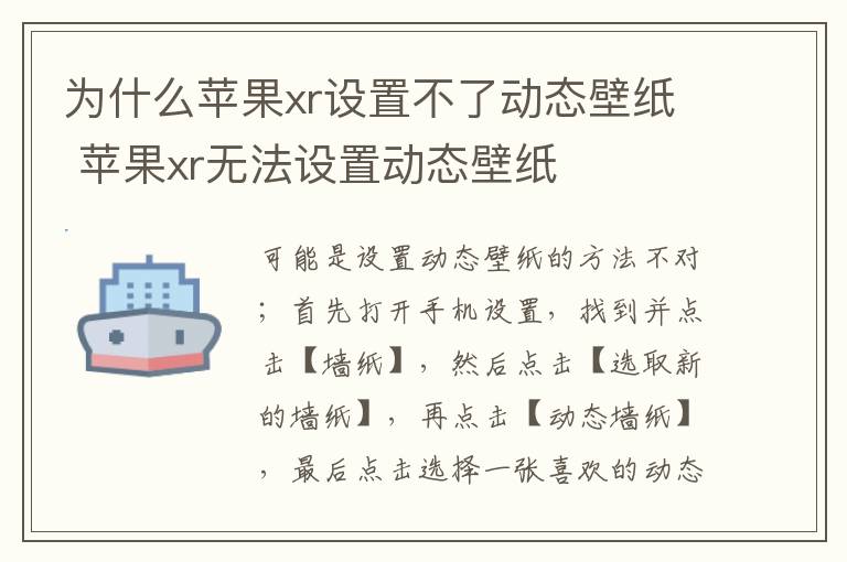 为什么苹果xr设置不了动态壁纸 苹果xr无法设置动态壁纸-九图集