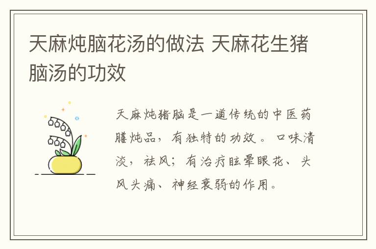 天麻炖脑花汤的做法 天麻花生猪脑汤的功效