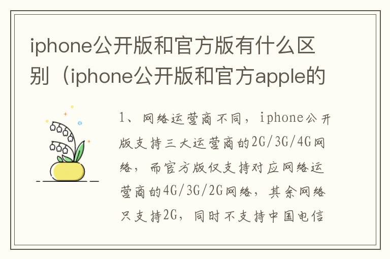 iphone公开版和官方版有什么区别（iphone公开版和官方apple的区别）-九图集