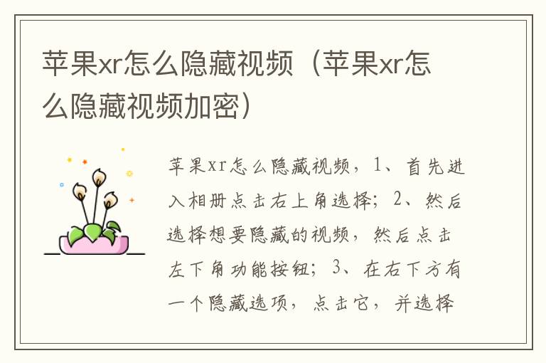 苹果xr怎么隐藏视频（苹果xr怎么隐藏视频加密）-九图集