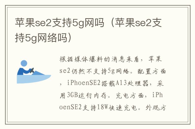 苹果se2支持5g网吗(苹果se2支持5g网络吗)