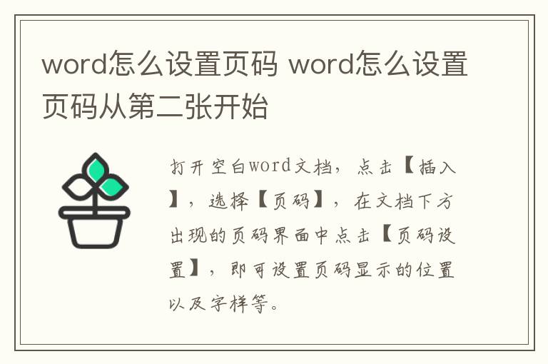 word怎么设置页码 word怎么设置页码从第二张开始