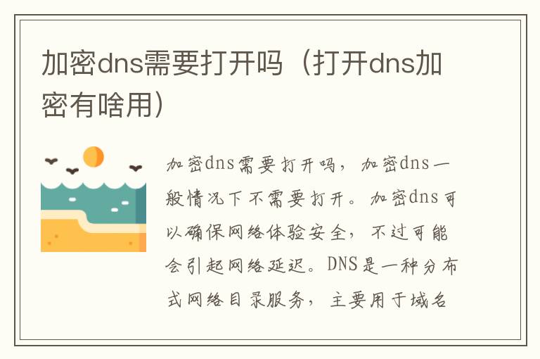 加密dns需要打开吗(打开dns加密有啥用)