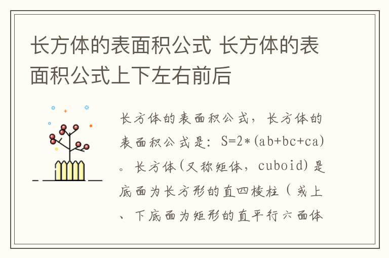 长方体的表面积公式 长方体的表面积公式上下左右前后-九图集