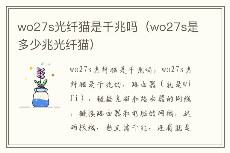 wo27s光纤猫是千兆吗(wo27s是多少兆光纤猫)-九图集