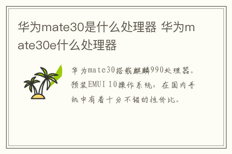 华为mate30是什么处理器 华为mate30e什么处理器-九图集