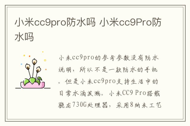 小米cc9pro防水吗 小米cc9Pro防水吗-九图集