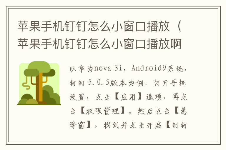 苹果手机钉钉怎么小窗口播放(苹果手机钉钉怎么小窗口播放啊)-九图集