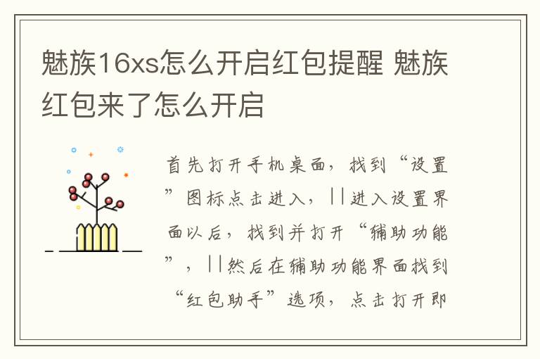 魅族16xs怎么开启红包提醒 魅族红包来了怎么开启-九图集