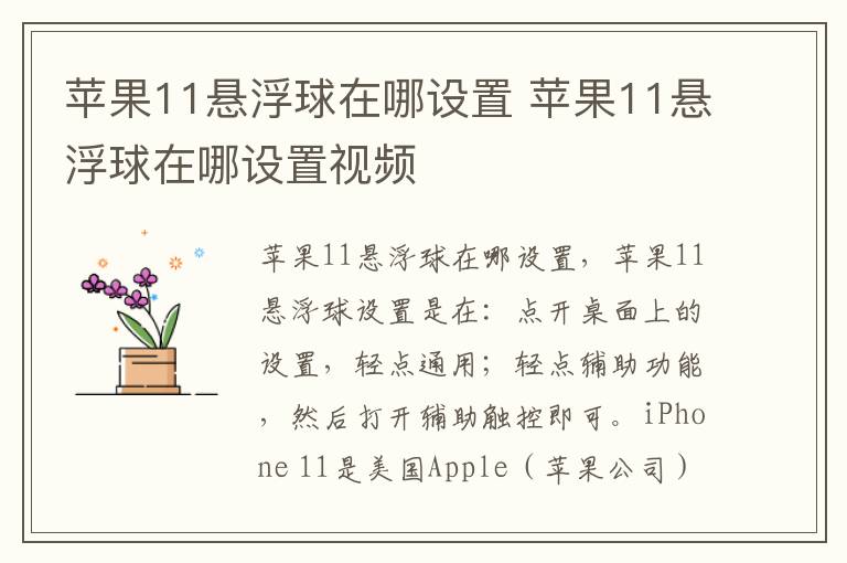 苹果11悬浮球在哪设置 苹果11悬浮球在哪设置视频