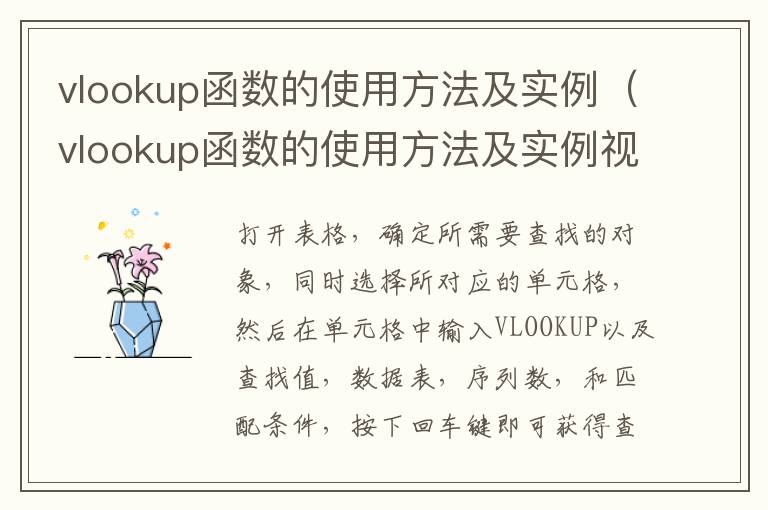 vlookup函数的使用方法及实例(vlookup函数的使用方法及实例视频)-九图集