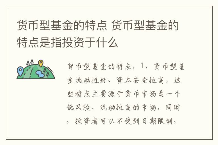 货币型基金的特点 货币型基金的特点是指投资于什么-九图集