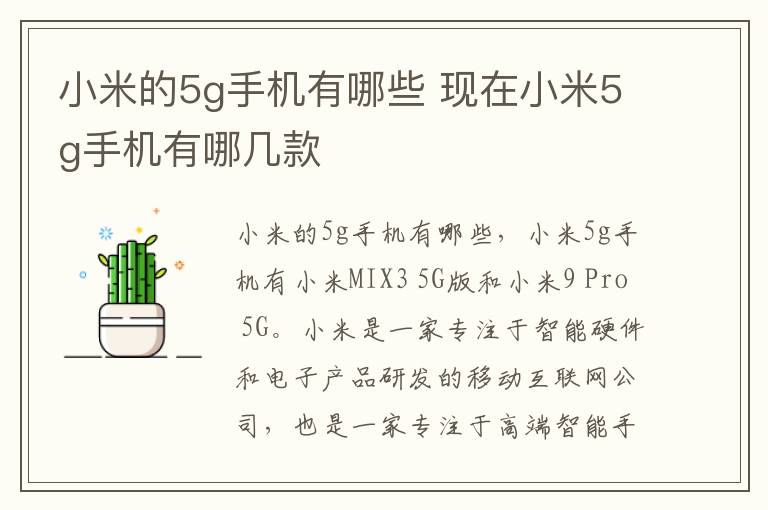 小米的5g手机有哪些 现在小米5g手机有哪几款-九图集