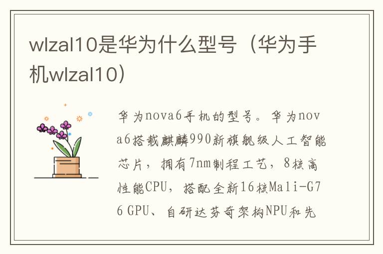 wlzal10是华为什么型号（华为手机wlzal10）-九图集