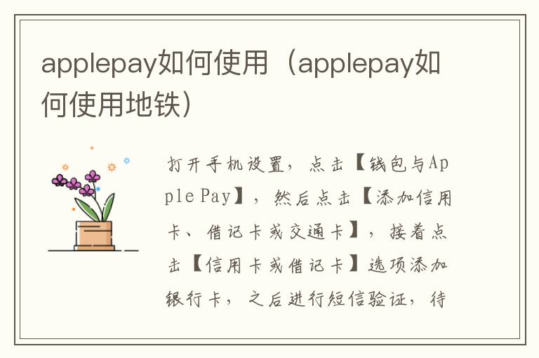 applepay如何使用（applepay如何使用地铁）-九图集