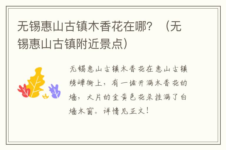 无锡惠山古镇木香花在哪？（无锡惠山古镇附近景点）-九图集