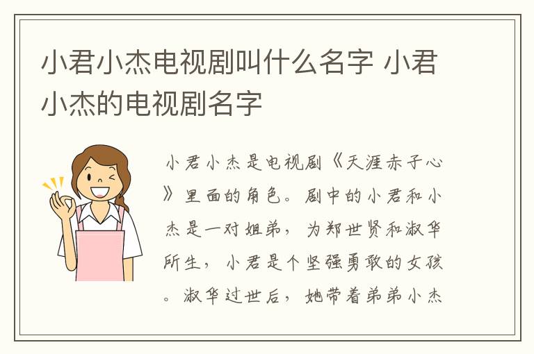 小君小杰电视剧叫什么名字 小君小杰的电视剧名字-九图集