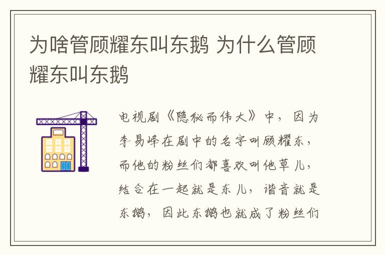 为啥管顾耀东叫东鹅 为什么管顾耀东叫东鹅-九图集