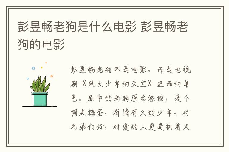 彭昱畅老狗是什么电影 彭昱畅老狗的电影-九图集