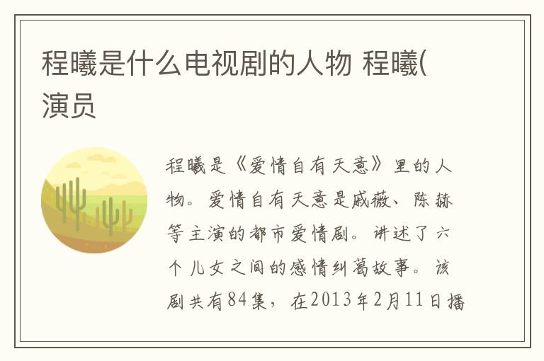 程曦是什么电视剧的人物 程曦(演员-九图集