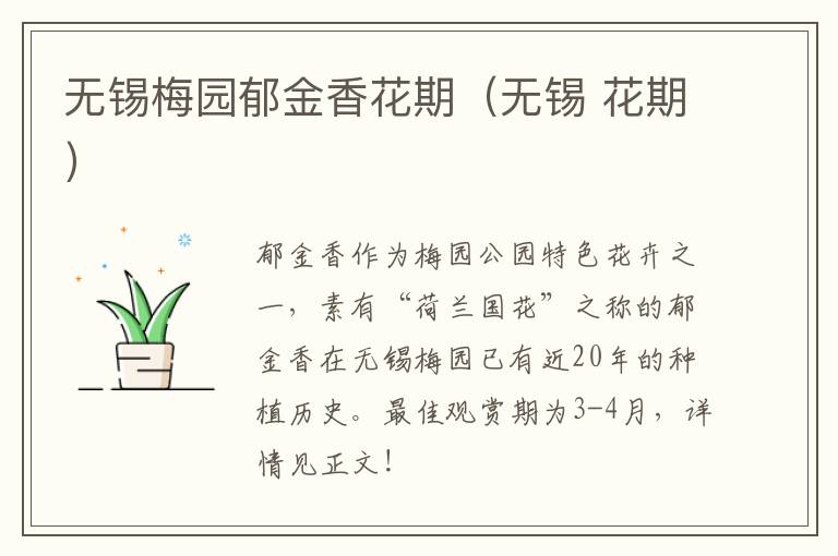 无锡梅园郁金香花期（无锡 花期）