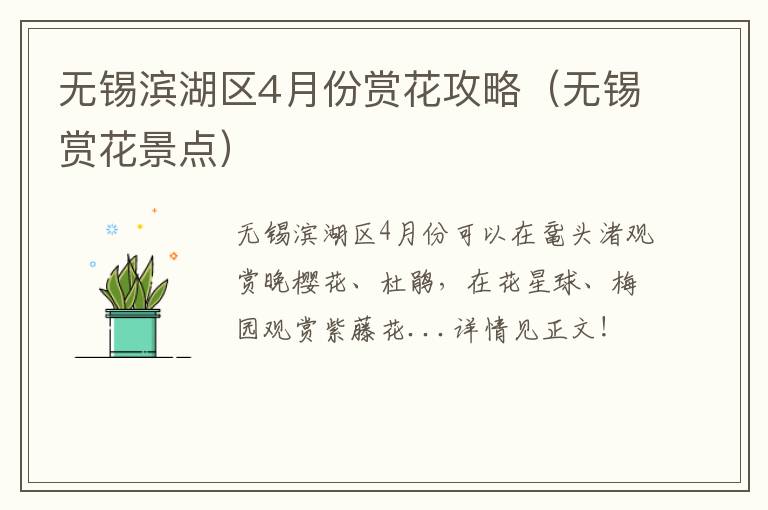 无锡滨湖区4月份赏花攻略（无锡赏花景点）-九图集