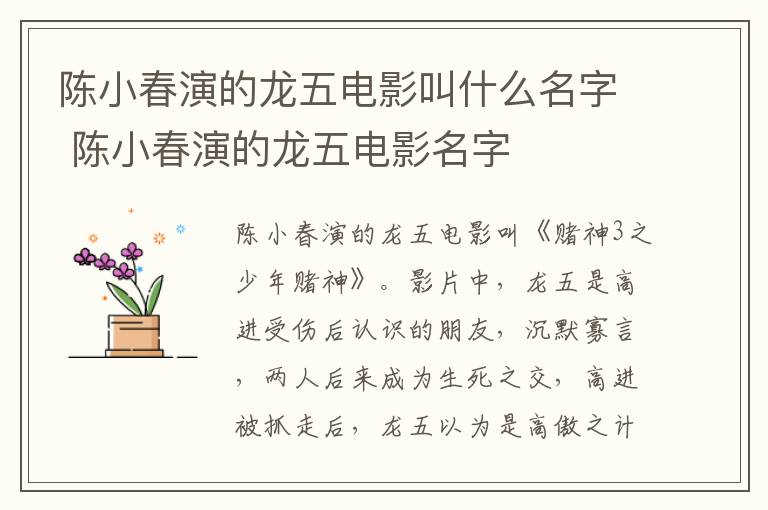 陈小春演的龙五电影叫什么名字 陈小春演的龙五电影名字