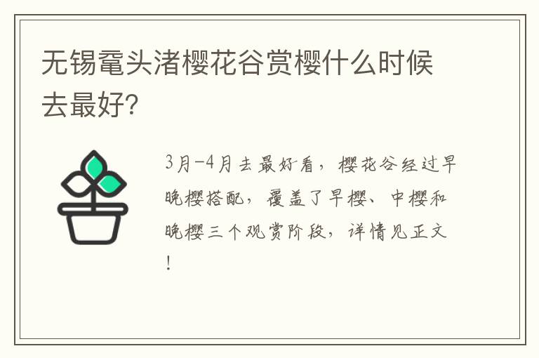 无锡鼋头渚樱花谷赏樱什么时候去最好?-九图集