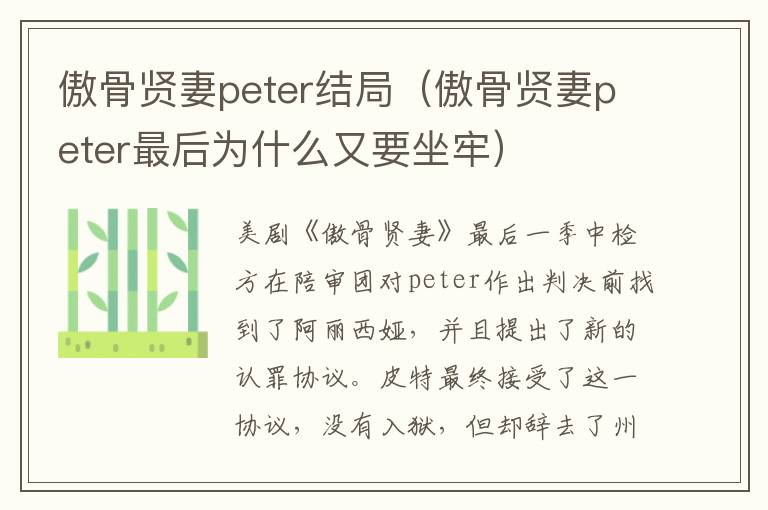 傲骨贤妻peter结局(傲骨贤妻peter最后为什么又要坐牢)-九图集